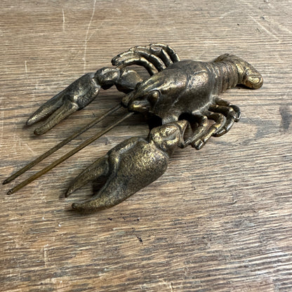 Vintage Brass Lobster Crawfish Crayfish Crustacean Prawn Figurine Paperweight 6"