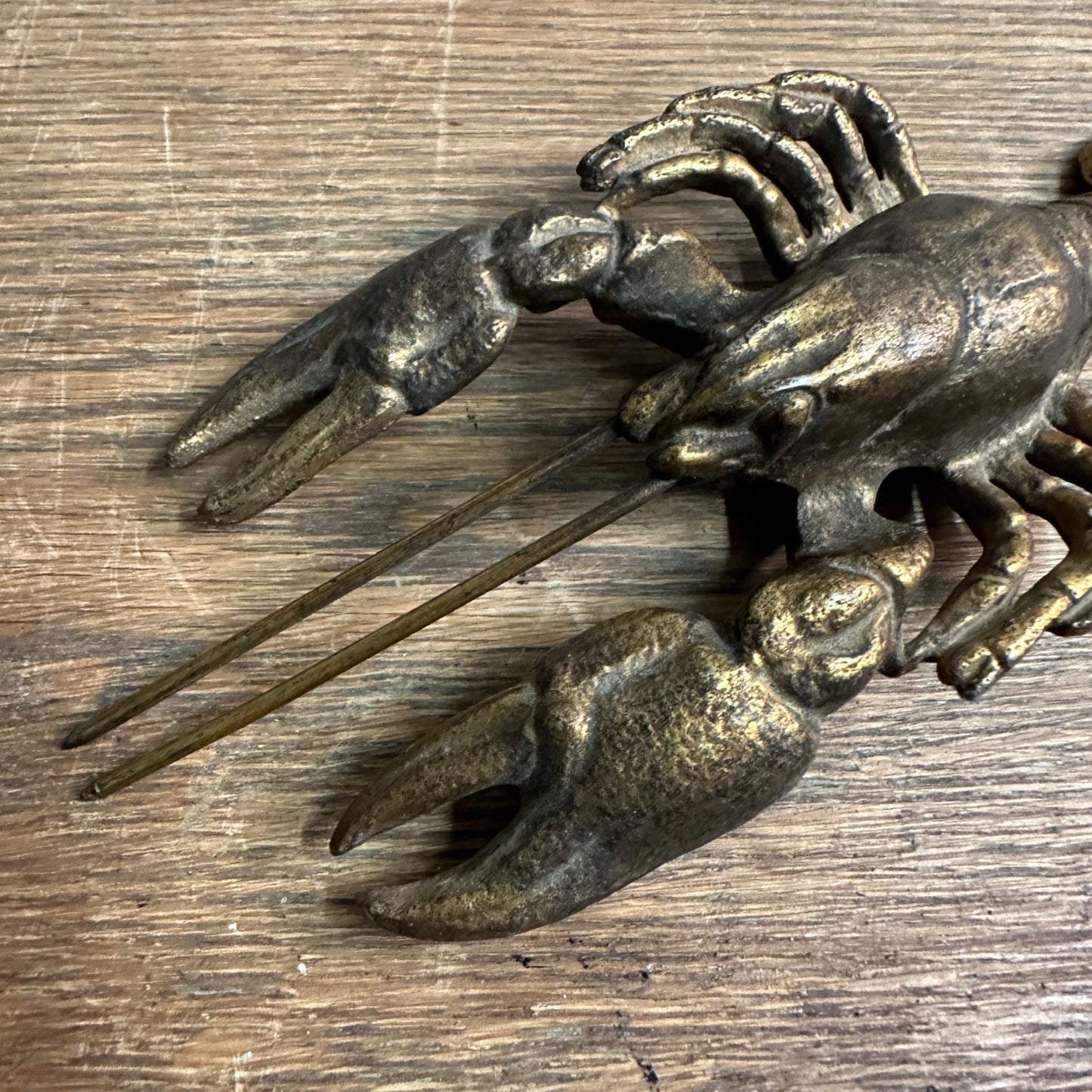 Vintage Brass Lobster Crawfish Crayfish Crustacean Prawn Figurine Paperweight 6"