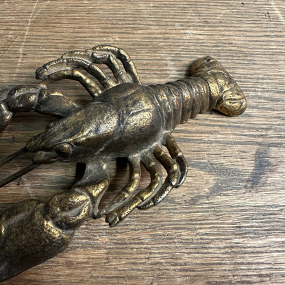 Vintage Brass Lobster Crawfish Crayfish Crustacean Prawn Figurine Paperweight 6"