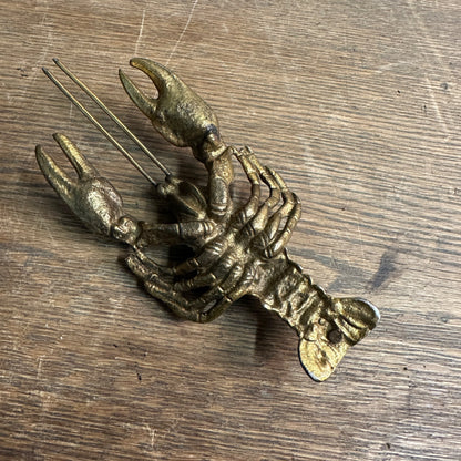 Vintage Brass Lobster Crawfish Crayfish Crustacean Prawn Figurine Paperweight 6"