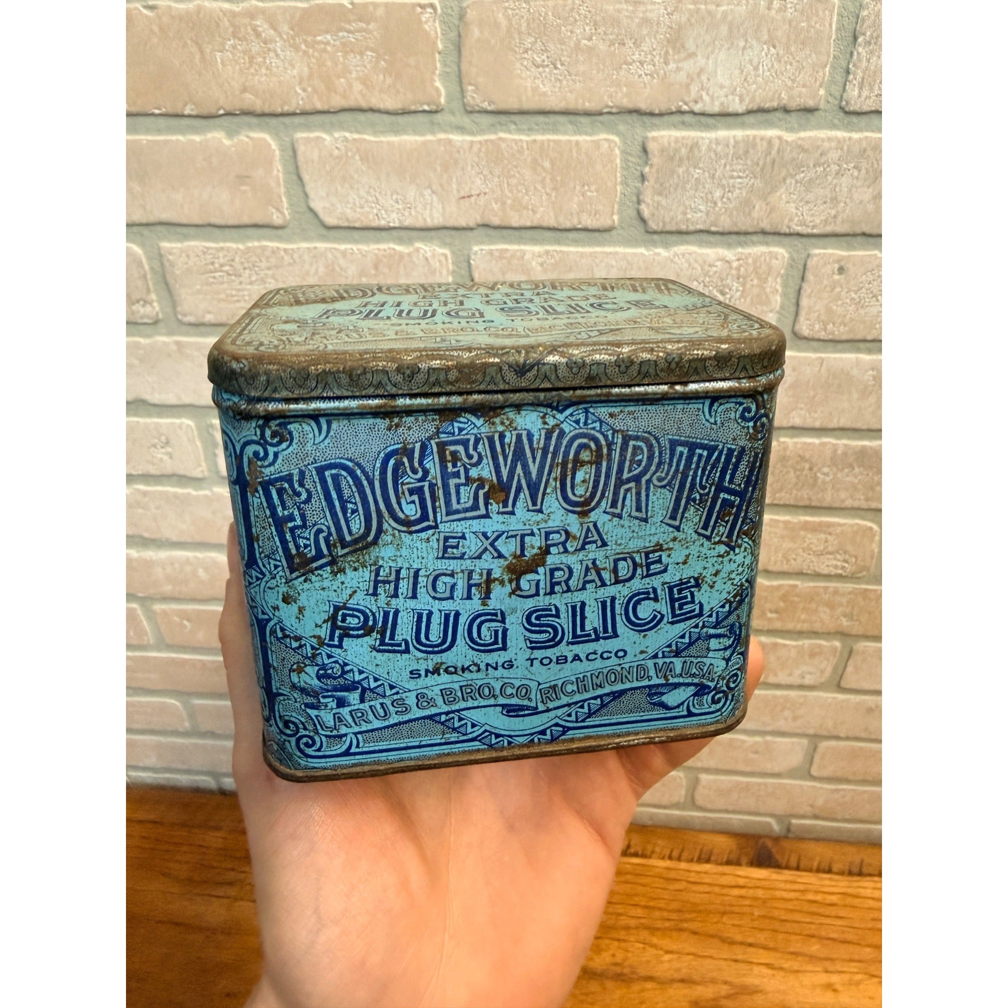 Vintage 1920s Edgeworth Tobacco Can Extra High Grade Plug Slice Tin Smoking