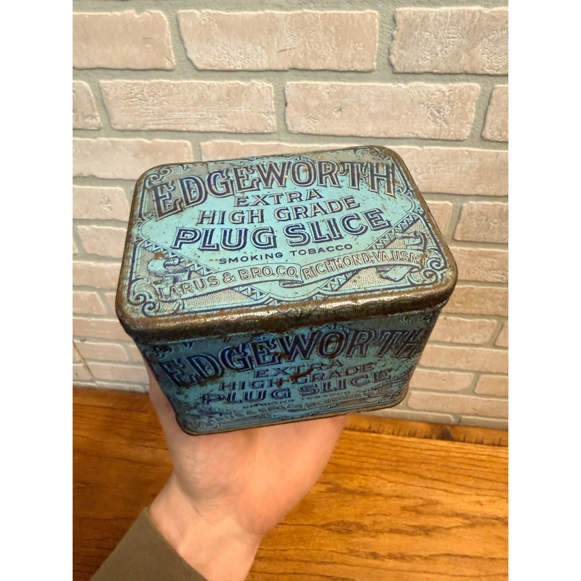 Vintage 1920s Edgeworth Tobacco Can Extra High Grade Plug Slice Tin Smoking