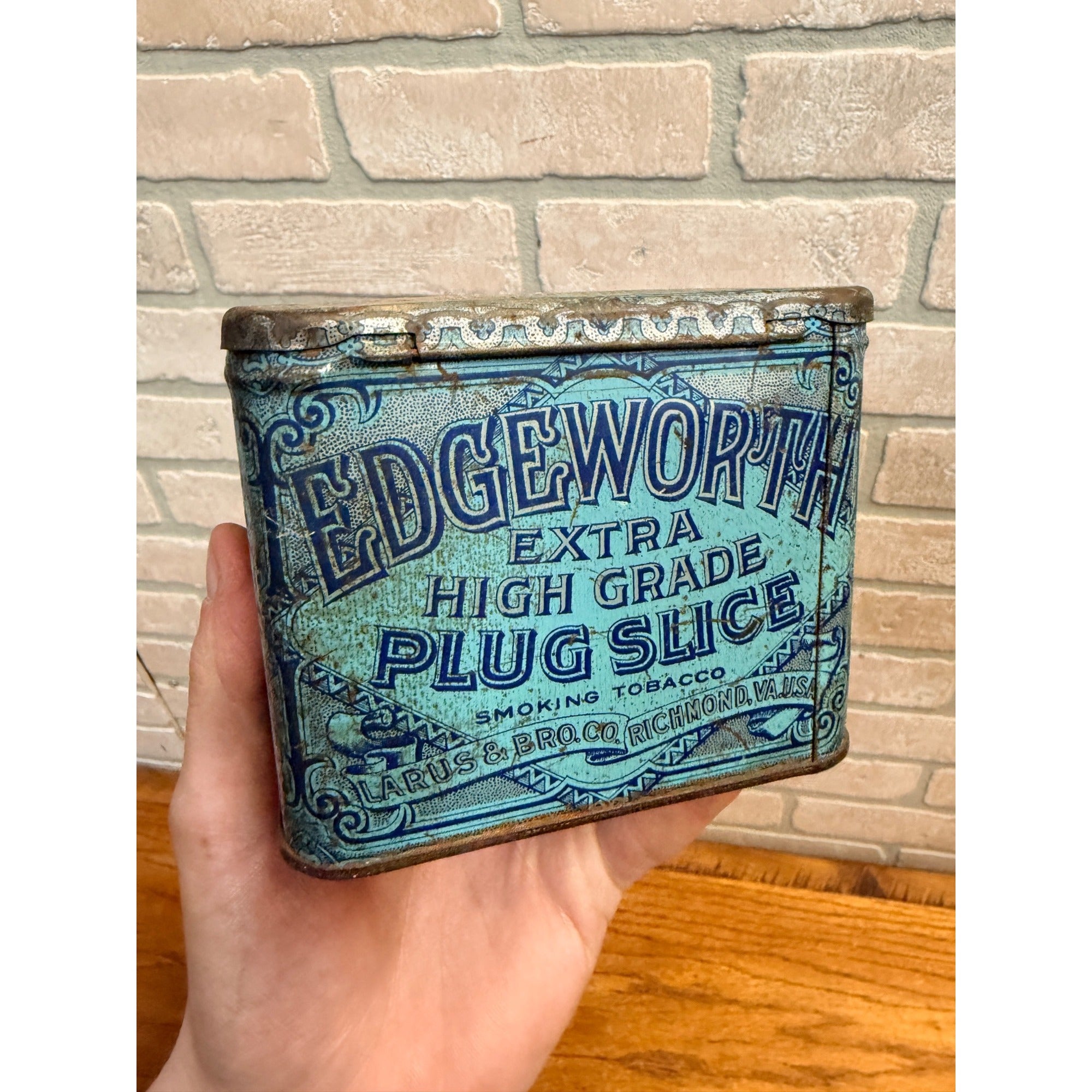 Vintage 1920s Edgeworth Tobacco Can Extra High Grade Plug Slice Tin Smoking