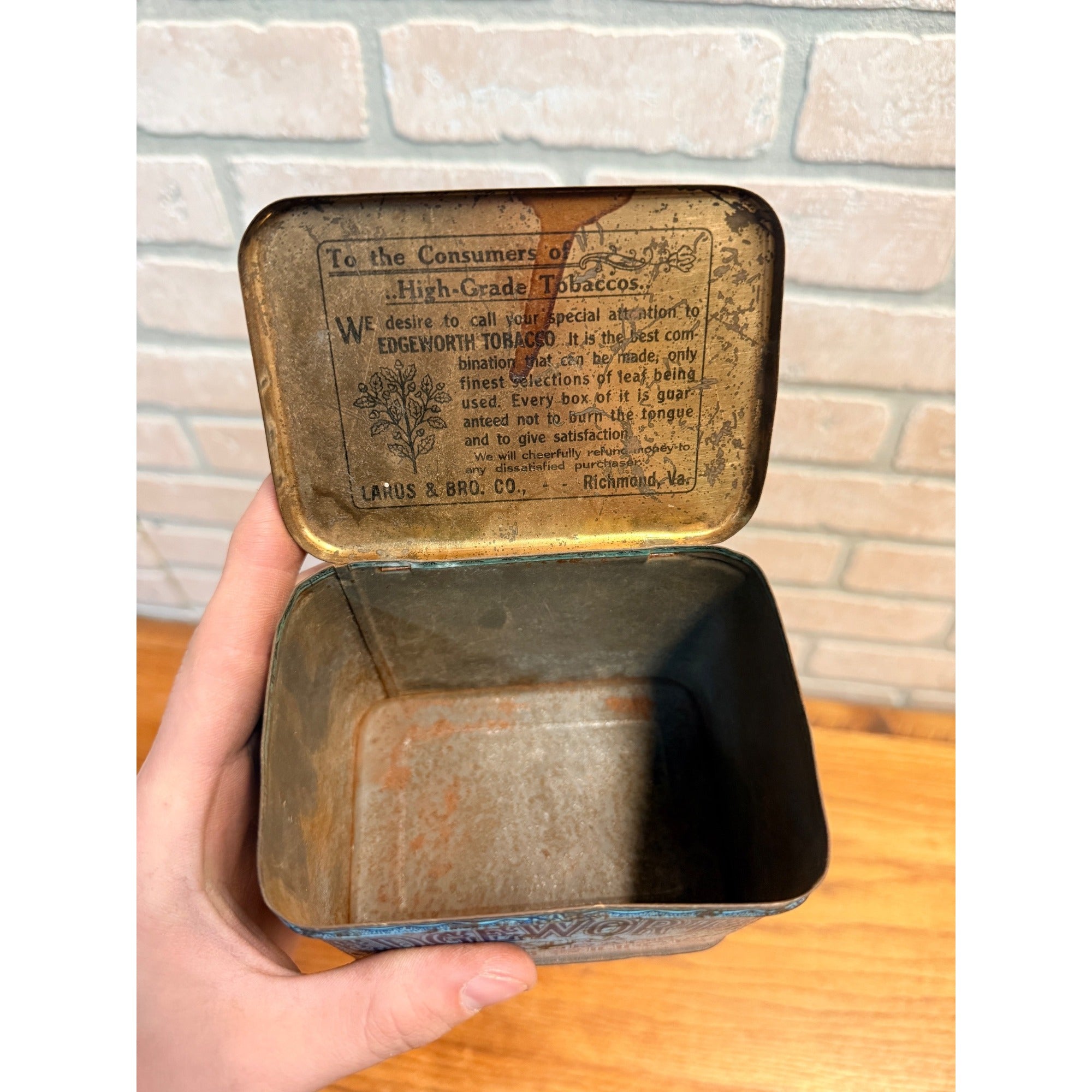 Vintage 1920s Edgeworth Tobacco Can Extra High Grade Plug Slice Tin Smoking