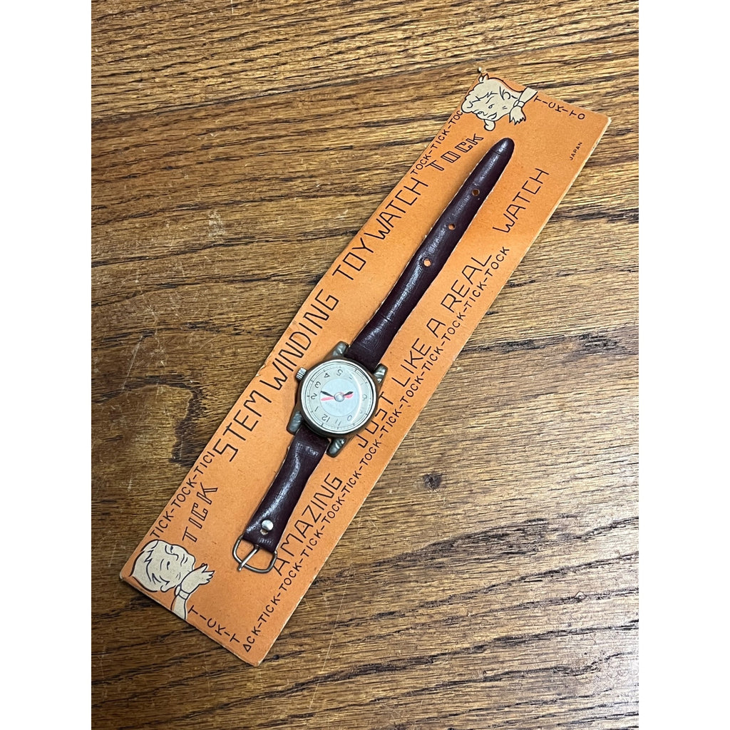 Vintage 1950s Tick Tock Stem Winding Toy Watch Novelty Japan NOS NEW on Card