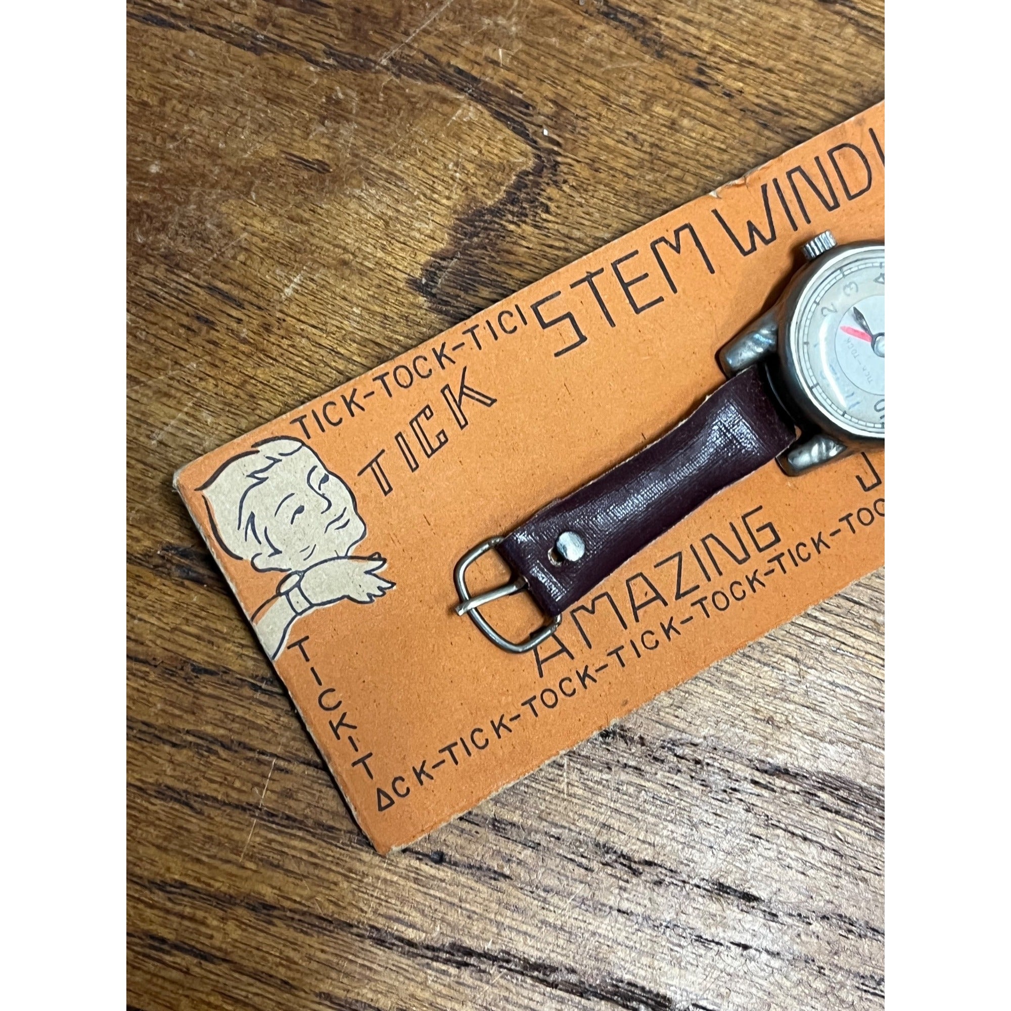Vintage 1950s Tick Tock Stem Winding Toy Watch Novelty Japan NOS NEW on Card
