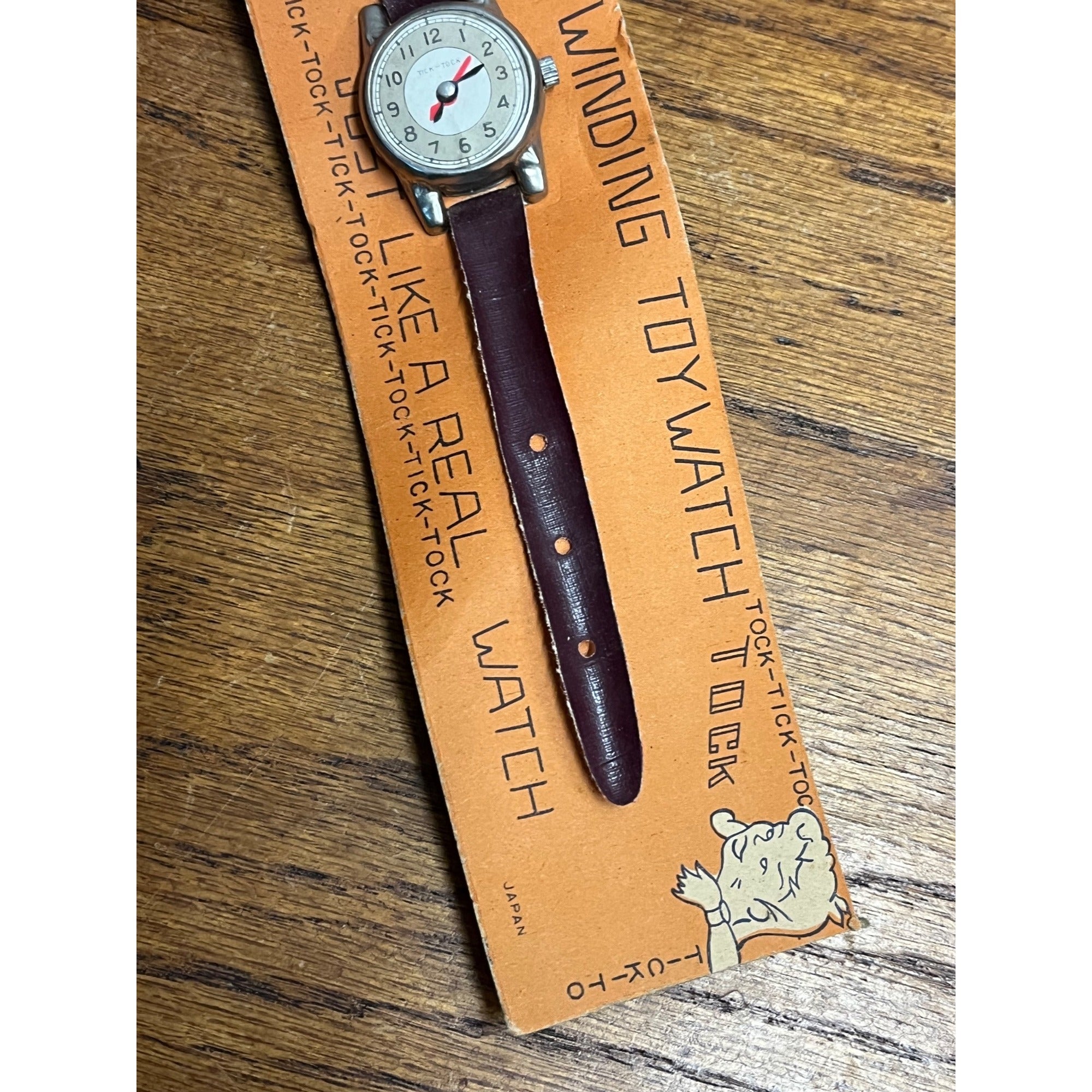 Vintage 1950s Tick Tock Stem Winding Toy Watch Novelty Japan NOS NEW on Card