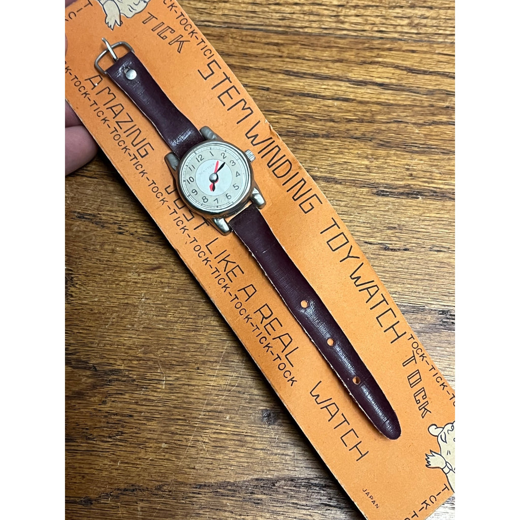 Vintage 1950s Tick Tock Stem Winding Toy Watch Novelty Japan NOS NEW on Card