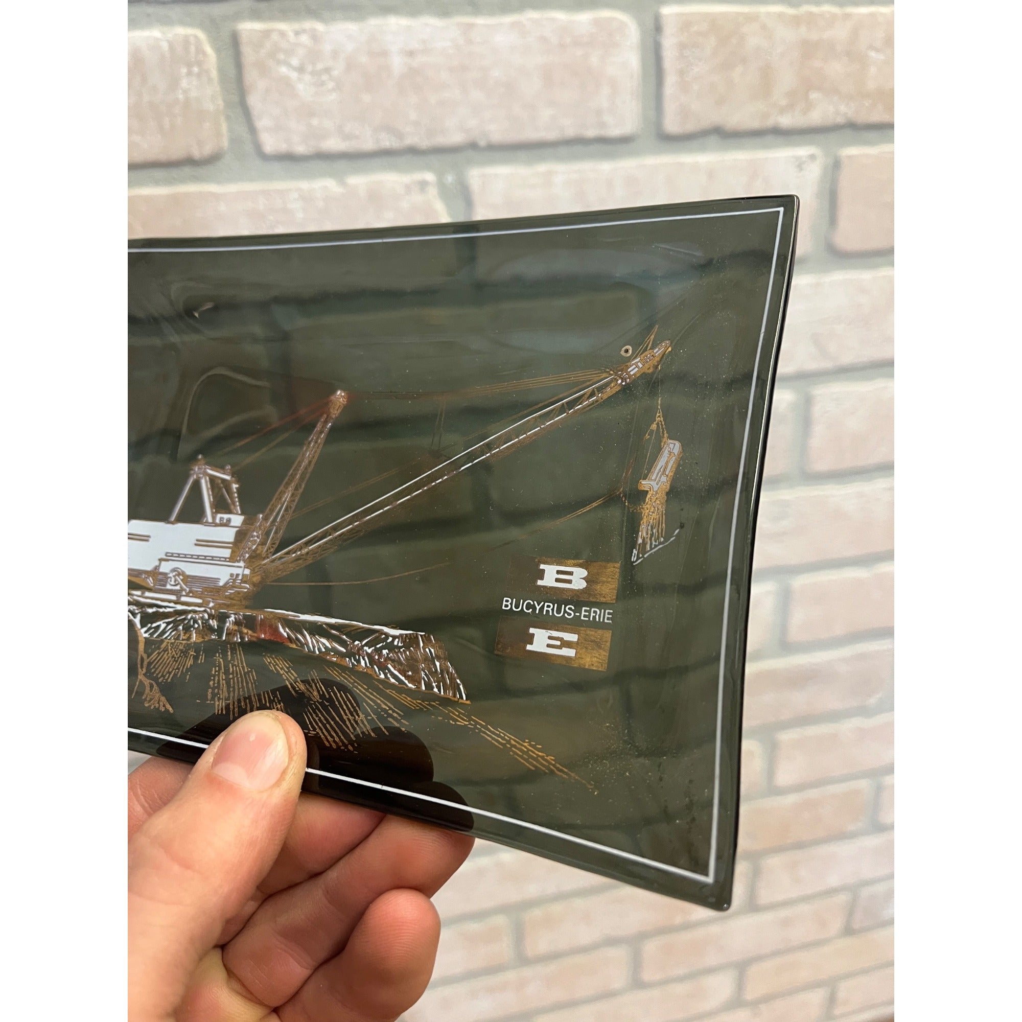 Vintage Bucyrus Erie Shovel Crane Advertising Ashtray Trinket Glass Tray