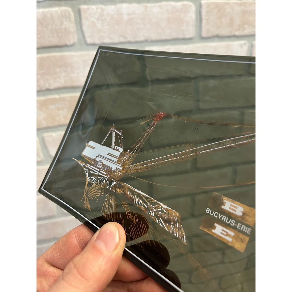 Vintage Bucyrus Erie Shovel Crane Advertising Ashtray Trinket Glass Tray