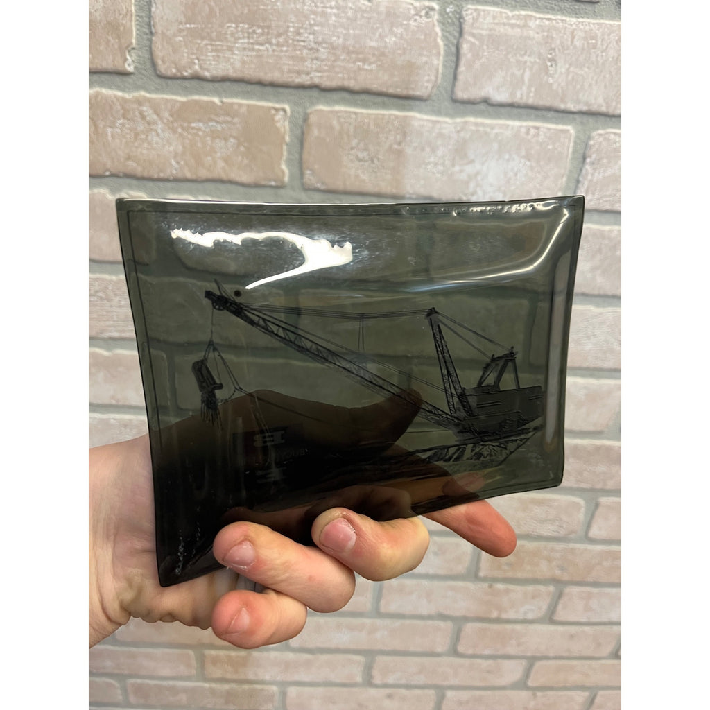 Vintage Bucyrus Erie Shovel Crane Advertising Ashtray Trinket Glass Tray