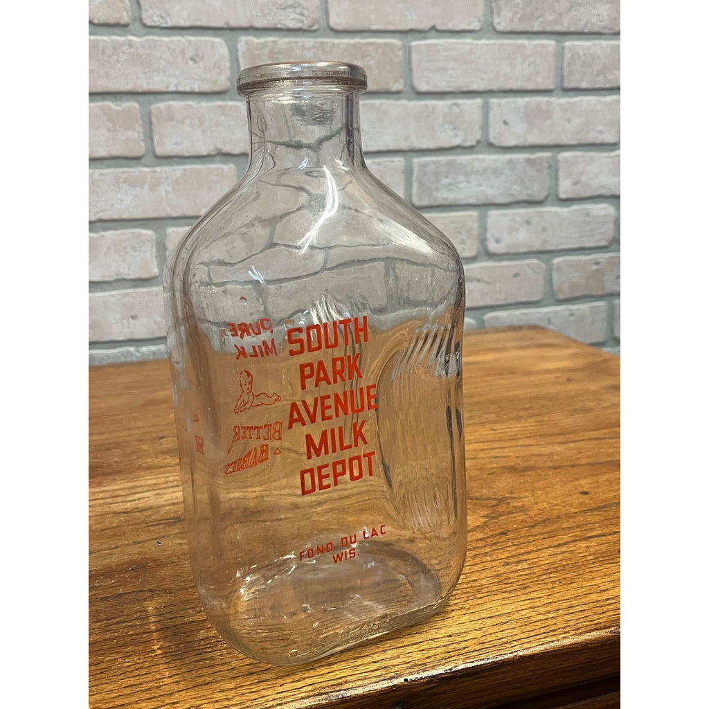 Vintage South Park Avenue Milk Depot Glass Bottle Fond du Lac, Wis. Wisconsin "Better Babies" Slogan