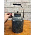 Antique Primitive Grey Graniteware Enamelware Cream Milk Can Pail Farmhouse Kitchen Decor