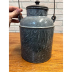 Antique Primitive Grey Graniteware Enamelware Cream Milk Can Pail Farmhouse Kitchen Decor