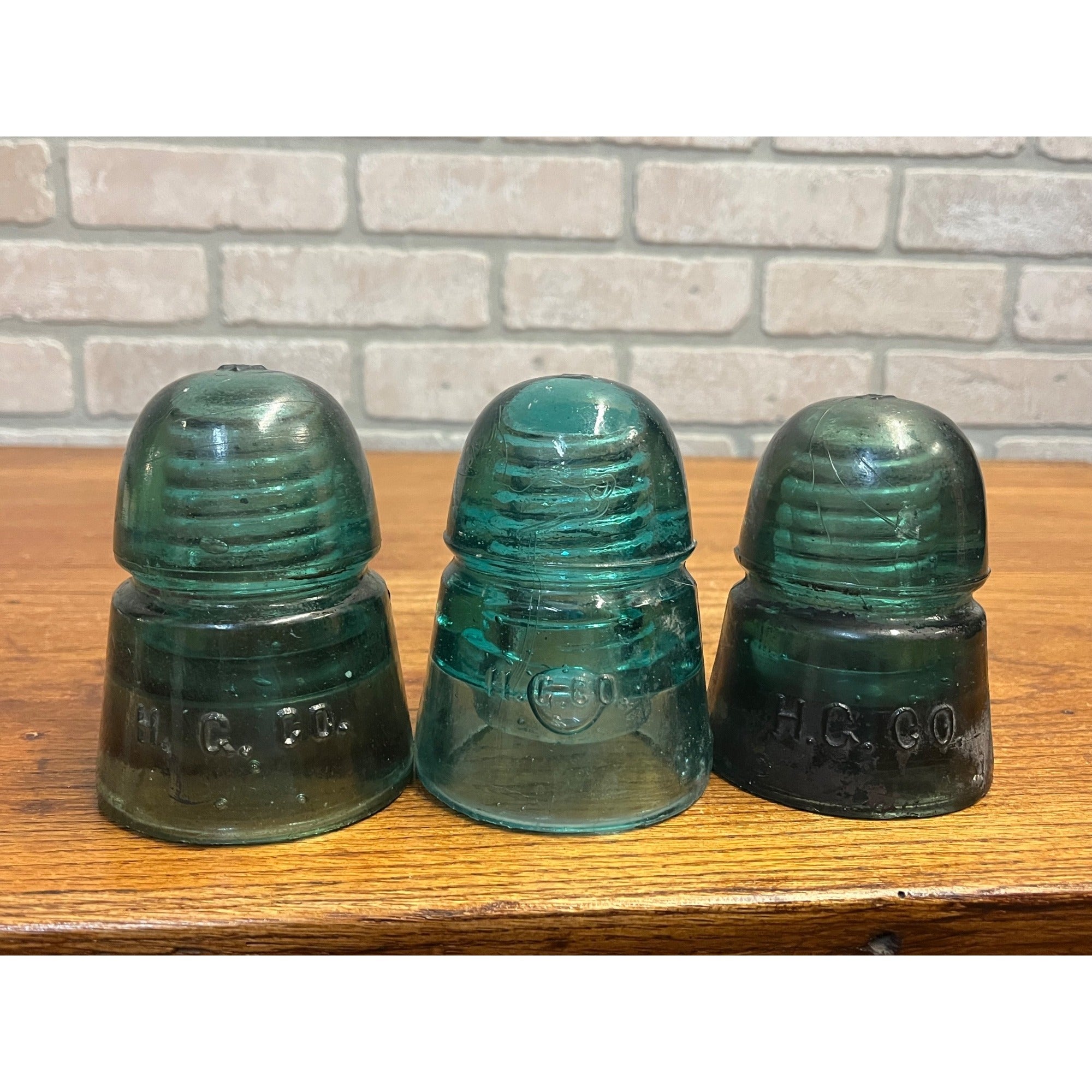 Antique H.G. Co. Domed Aqua Blue Green Glass Telephone Insulators Lot (3)