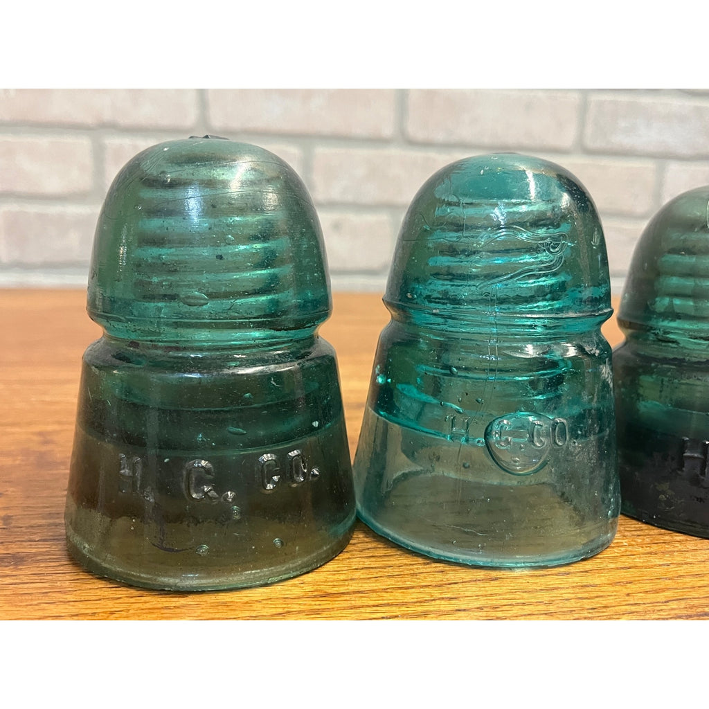 Antique H.G. Co. Domed Aqua Blue Green Glass Telephone Insulators Lot (3)