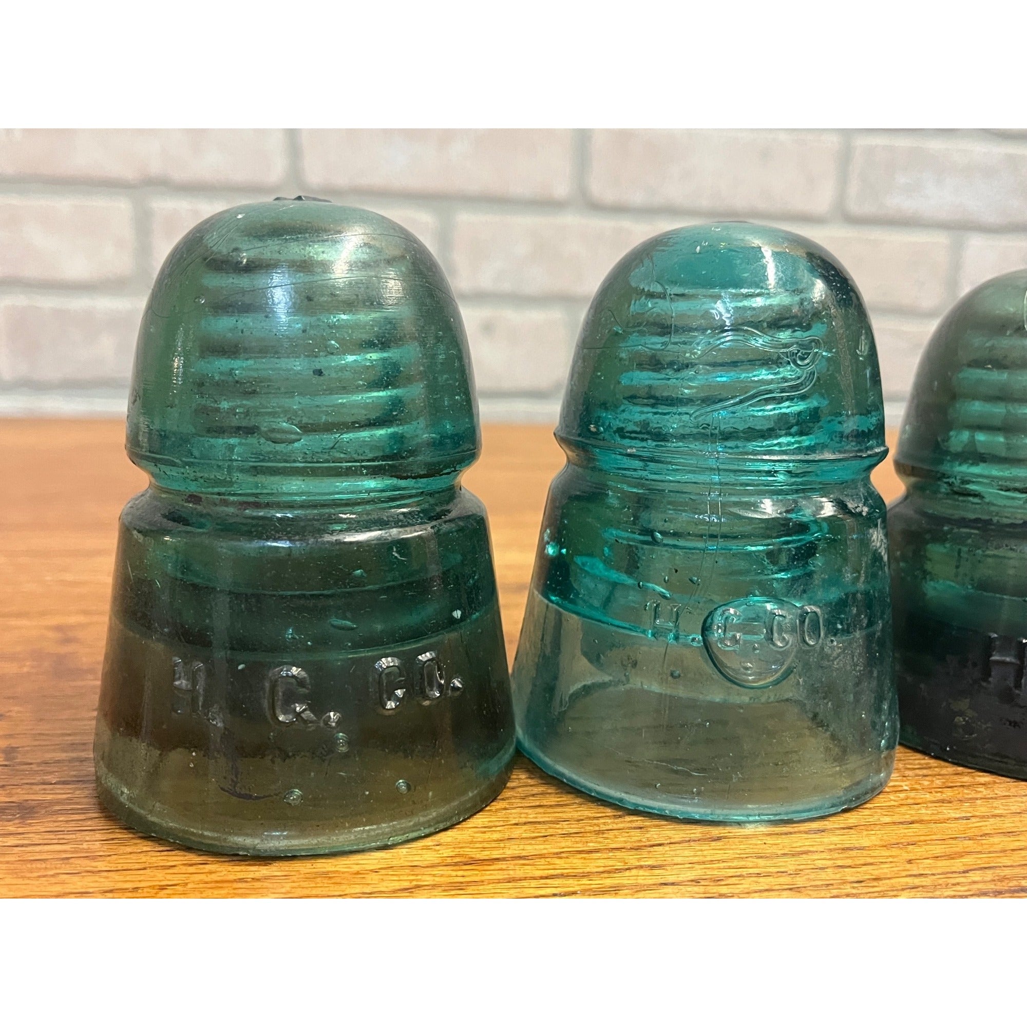 Antique H.G. Co. Domed Aqua Blue Green Glass Telephone Insulators Lot (3)