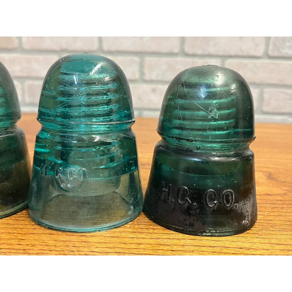 Antique H.G. Co. Domed Aqua Blue Green Glass Telephone Insulators Lot (3)