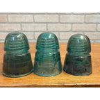 Antique H.G. Co. Domed Aqua Blue Green Glass Telephone Insulators Lot (3)
