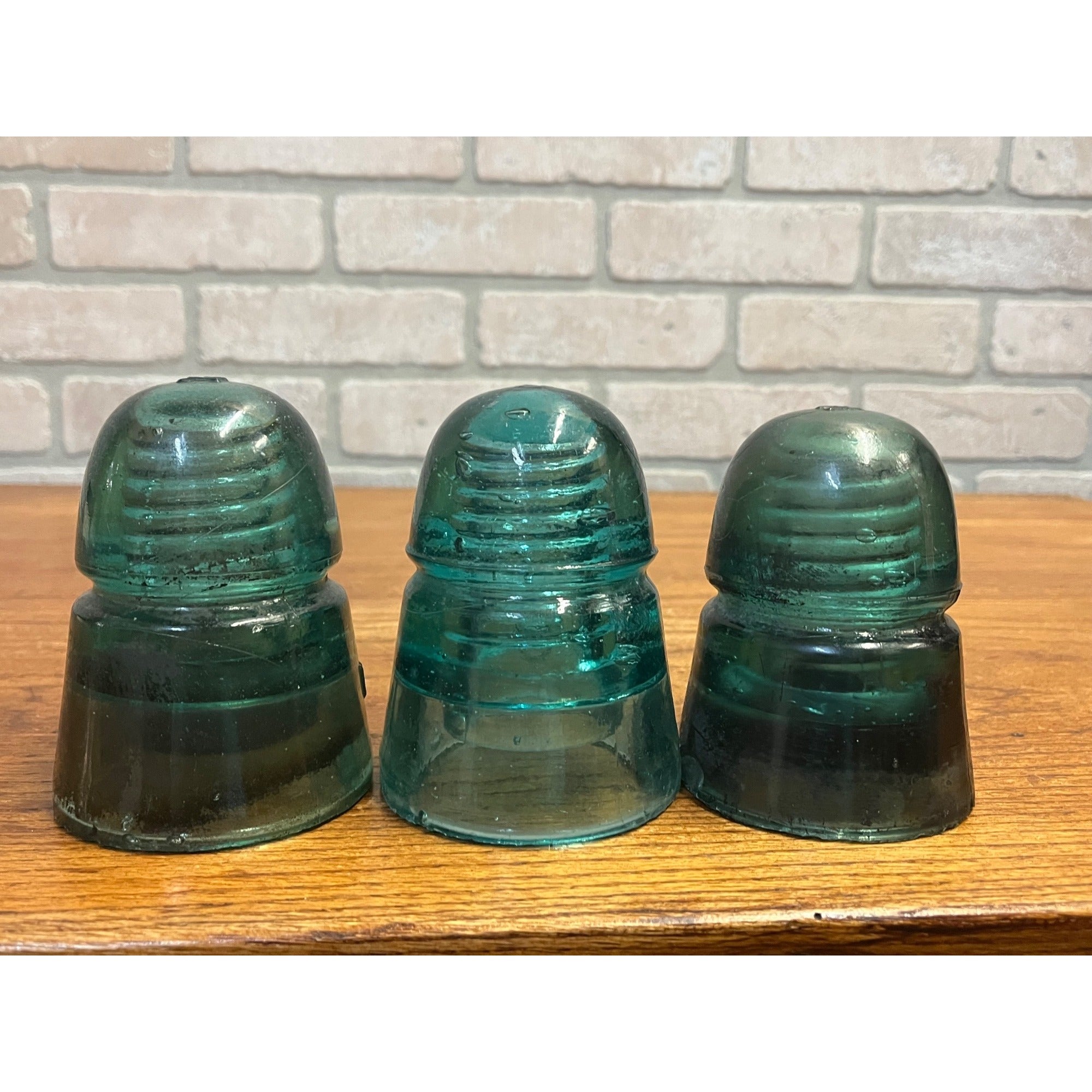 Antique H.G. Co. Domed Aqua Blue Green Glass Telephone Insulators Lot (3)