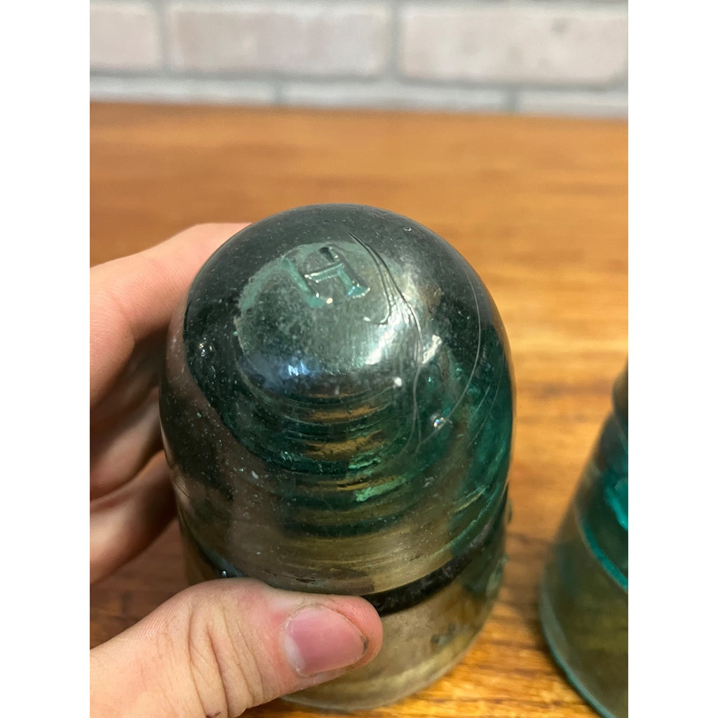 Antique H.G. Co. Domed Aqua Blue Green Glass Telephone Insulators Lot (3)