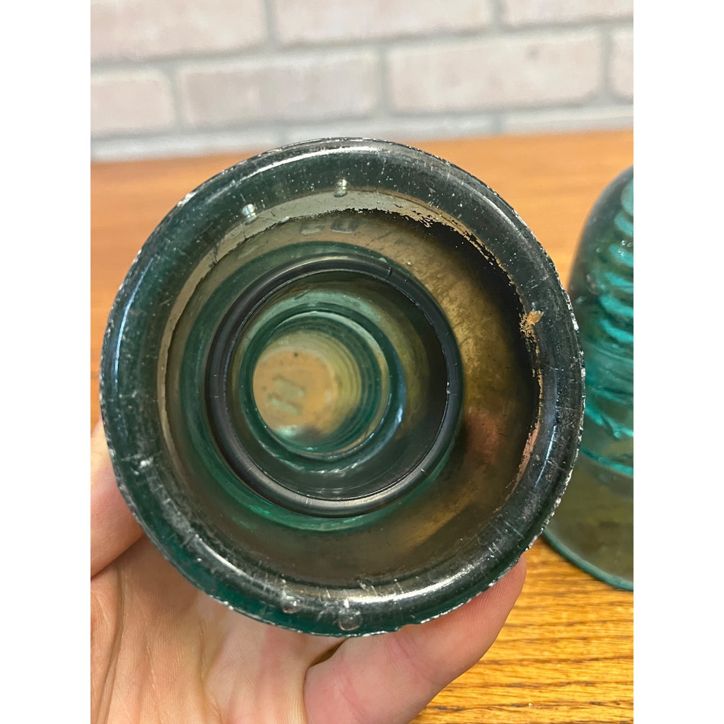 Antique H.G. Co. Domed Aqua Blue Green Glass Telephone Insulators Lot (3)