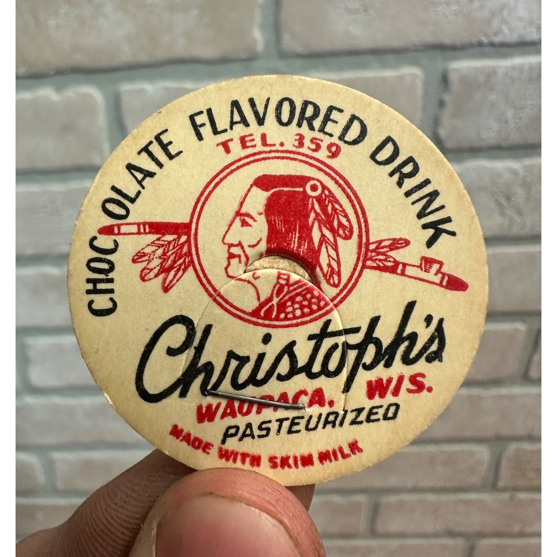Milk Bottle Cap - Christoph's - Waupaca, Wisconsin - TEL. 359 - CHOCOLATE DRINK
