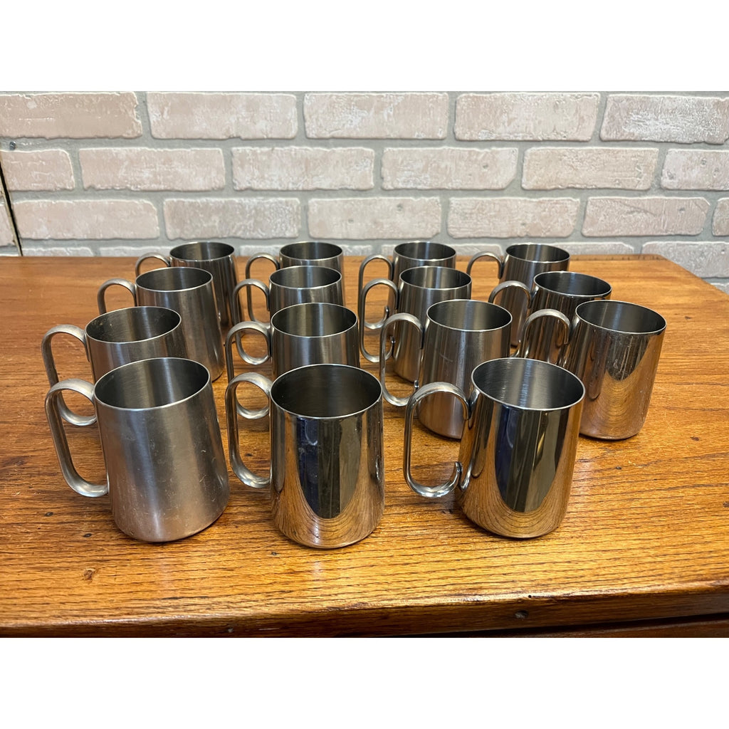 Vintage 1960s Old Hall Stainless HALF PINT Tankards Mugs MCM Robert Welch Set 15