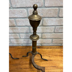 Antique Brass & Wrought Iron Fireplace Andirons Firedogs Victorian Colonial Pair