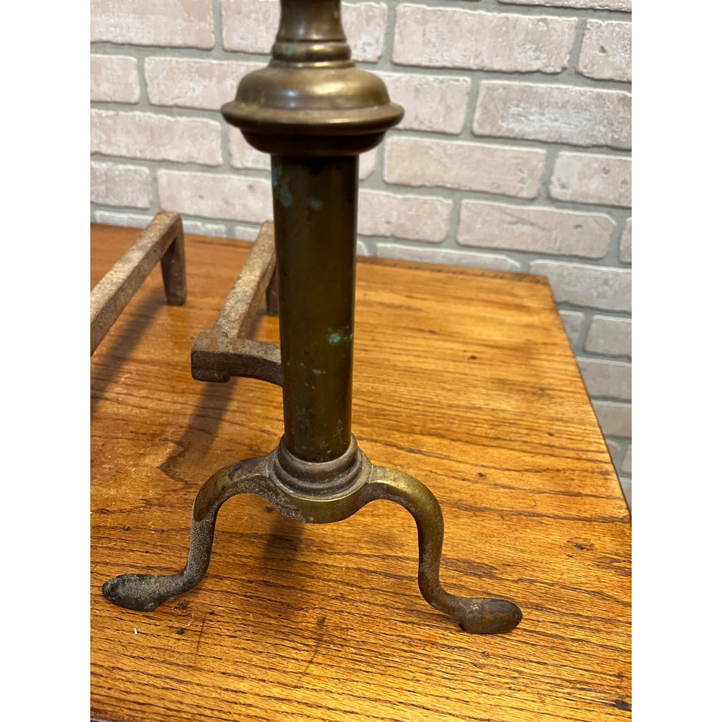 Antique Brass & Wrought Iron Fireplace Andirons Firedogs Victorian Colonial Pair