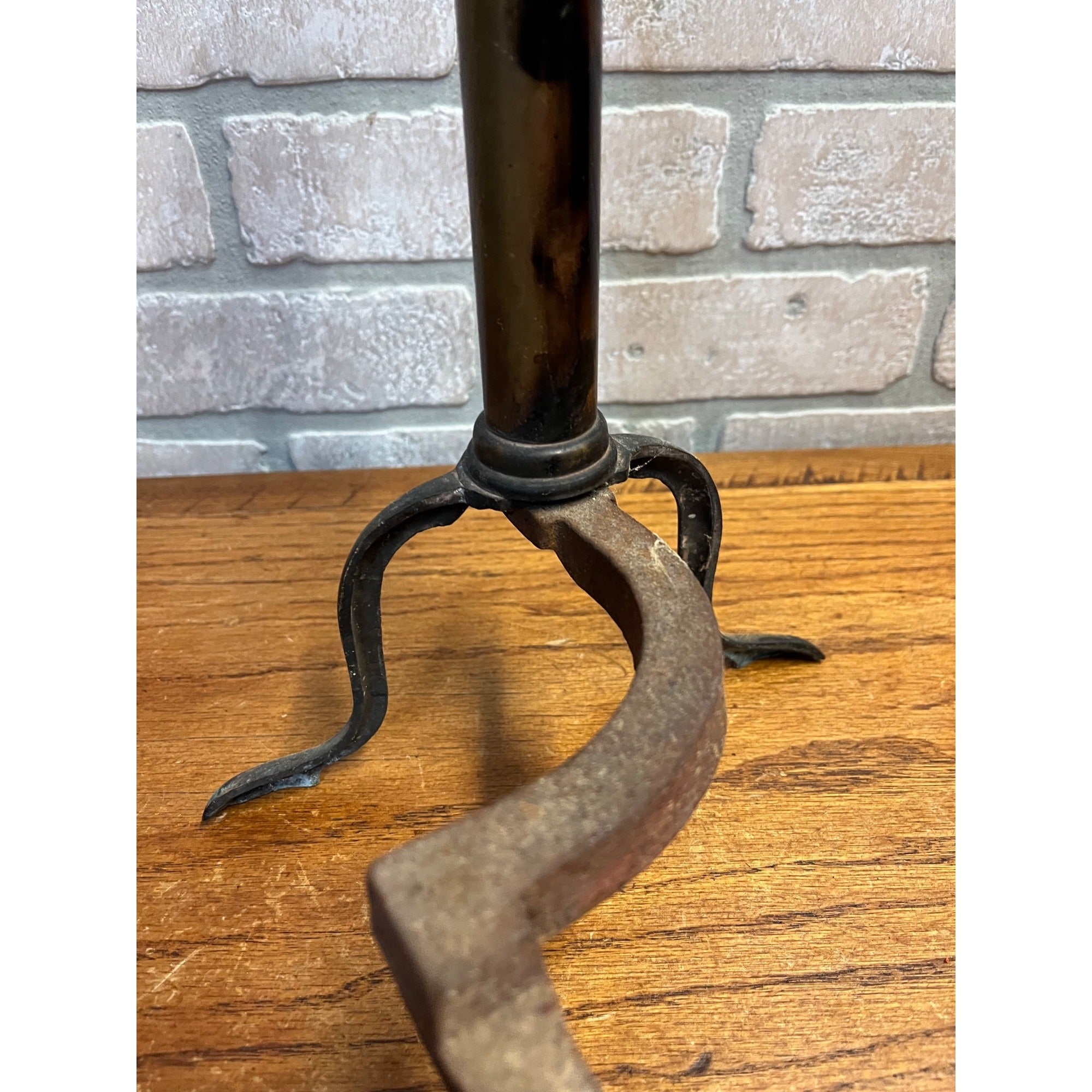 Antique Brass & Wrought Iron Fireplace Andirons Firedogs Victorian Colonial Pair