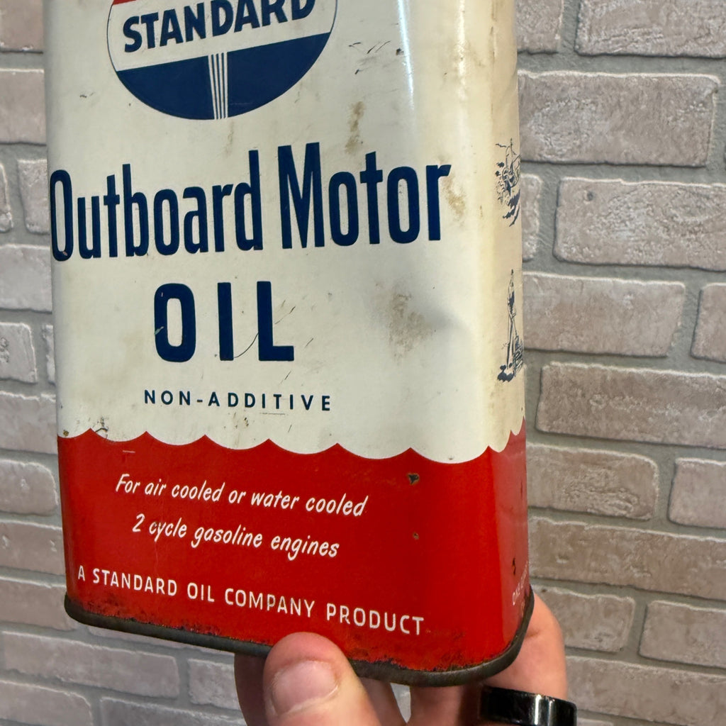 Vintage Standard Oil Co. Outboard Motor Oil Advertising Can Gas Oil