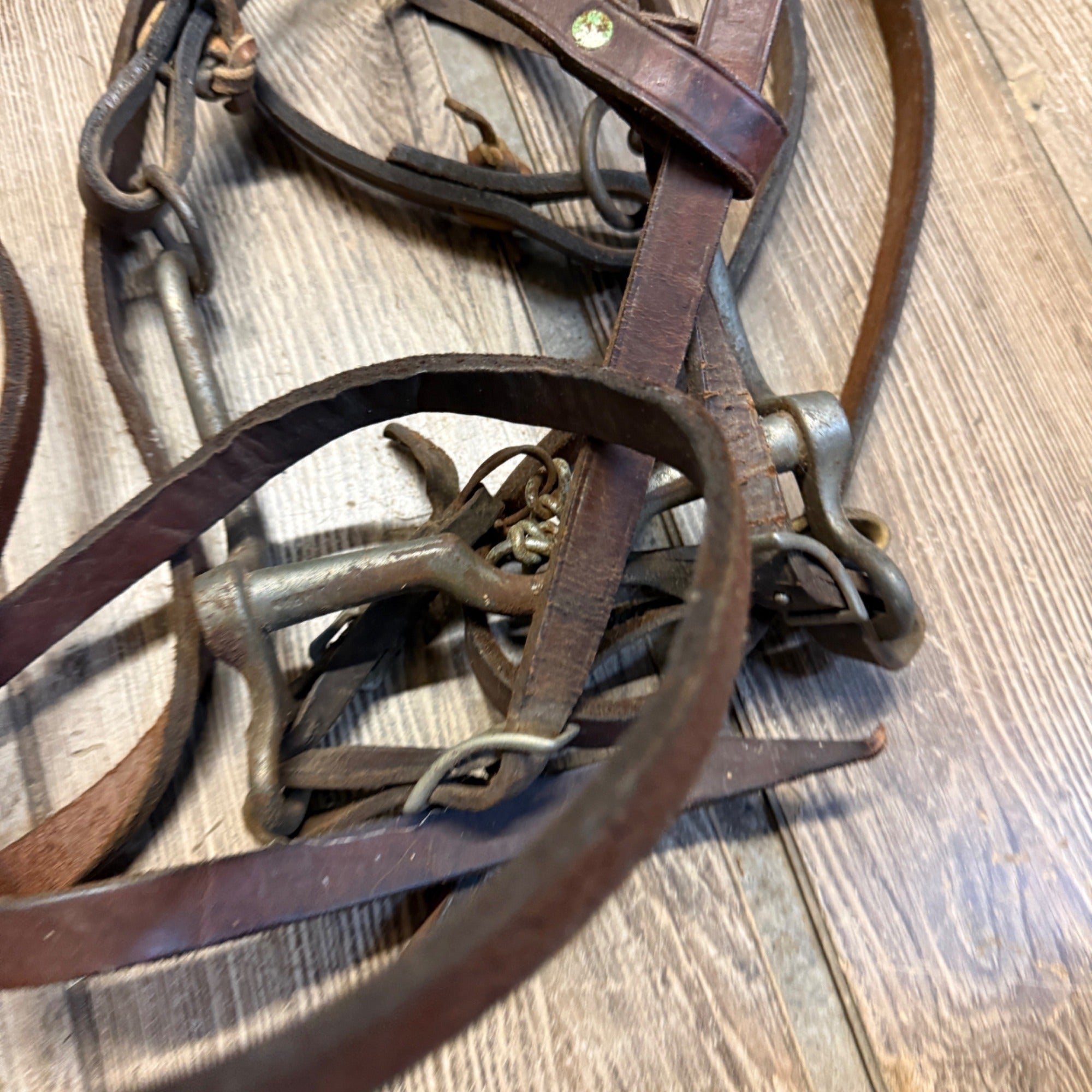 Vintage Lot of Horse Equestrian Leather Straps Harness Stirrups Spurs Decor