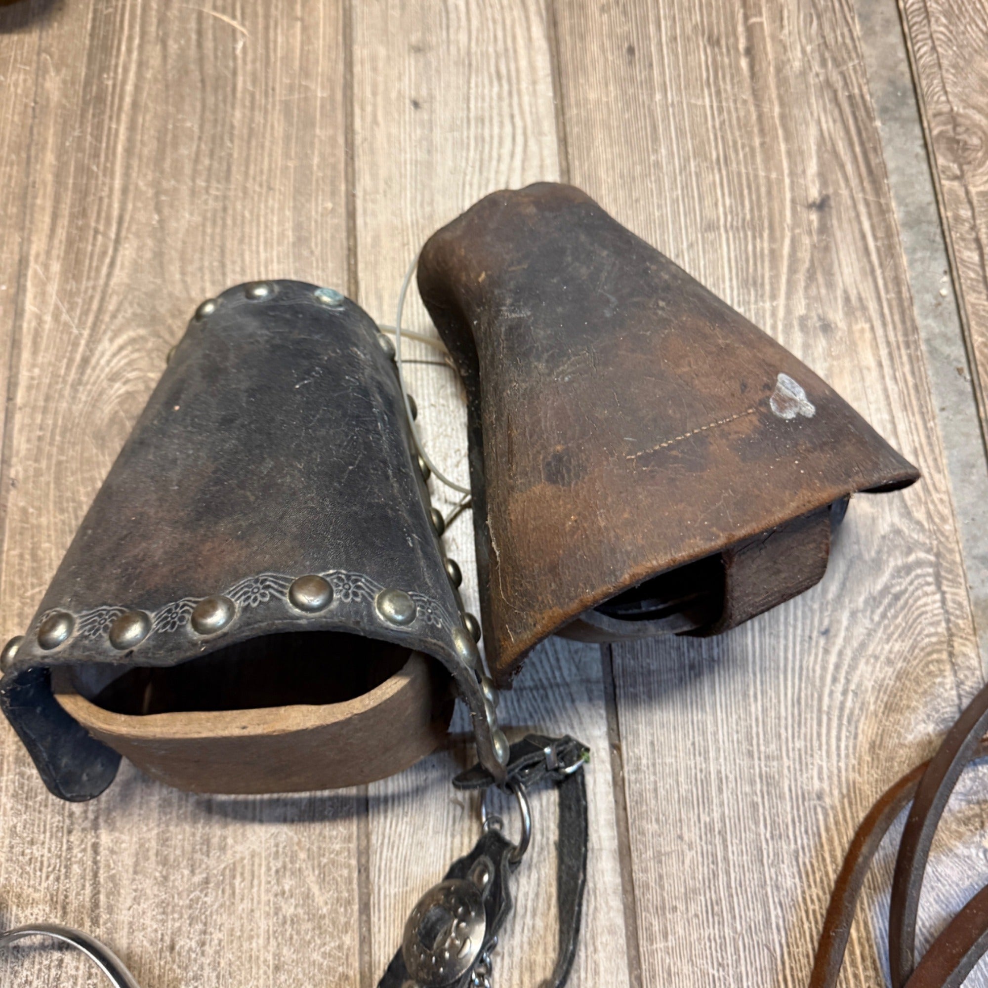 Vintage Lot of Horse Equestrian Leather Straps Harness Stirrups Spurs Decor