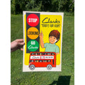 Vintage Clarks Shoes Advertising Cardstock Sign Kids School Bus
