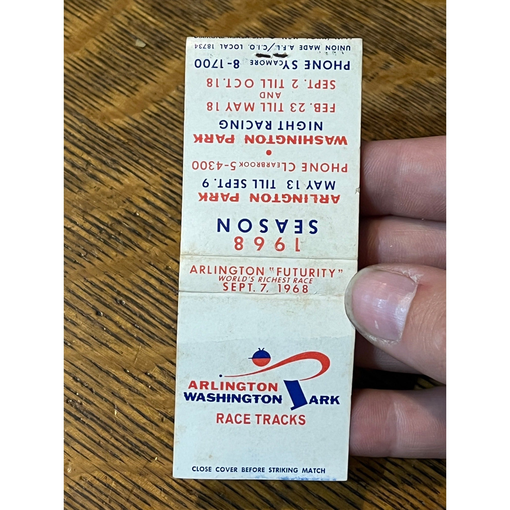 Vintage Matchbook Advertising - Arlington Park Washington Park - World’s Richest Race Sept 7th, 1968