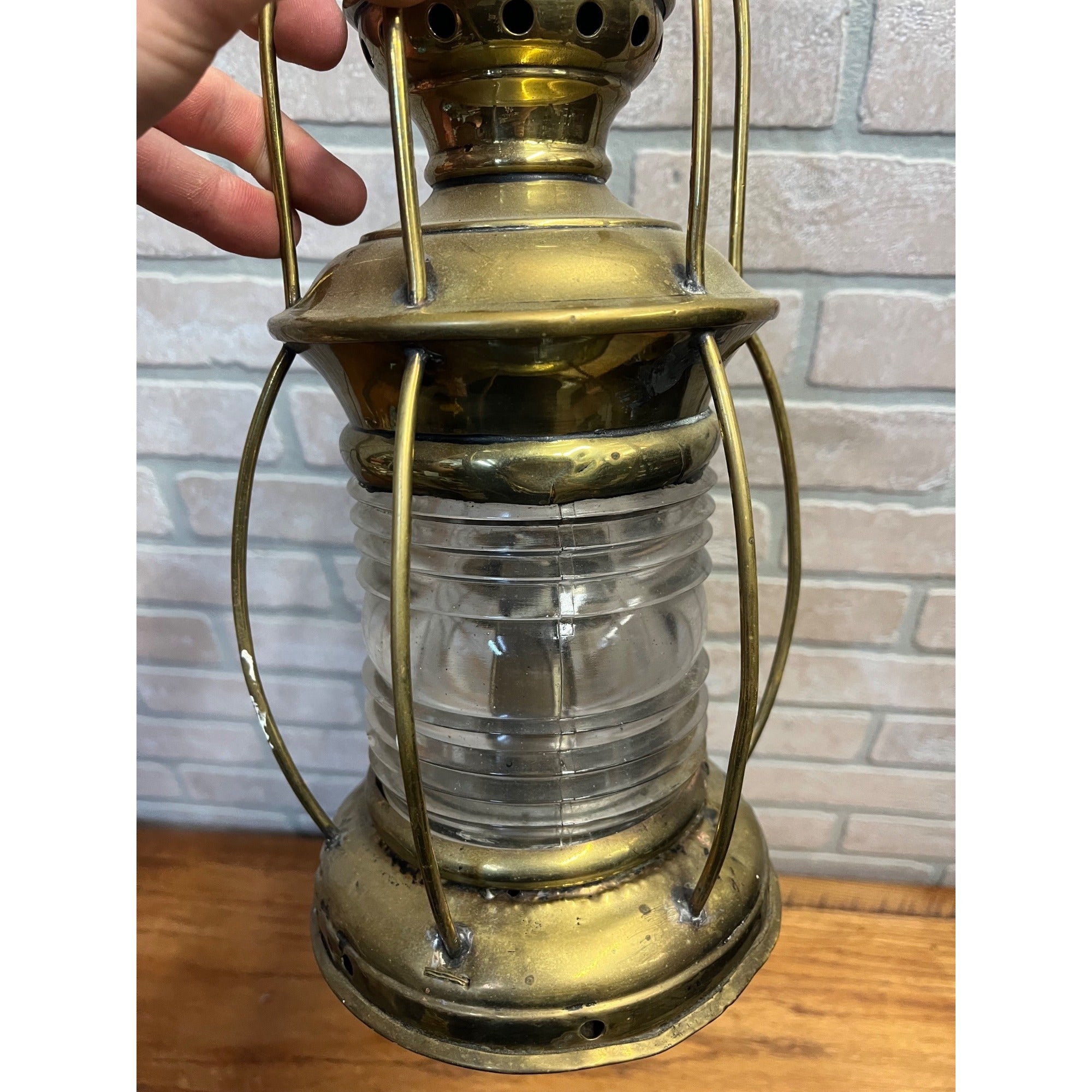 Antique 1900s Brass Ship Oil Lantern National Marine Lamp Co. Maritime + Bracket