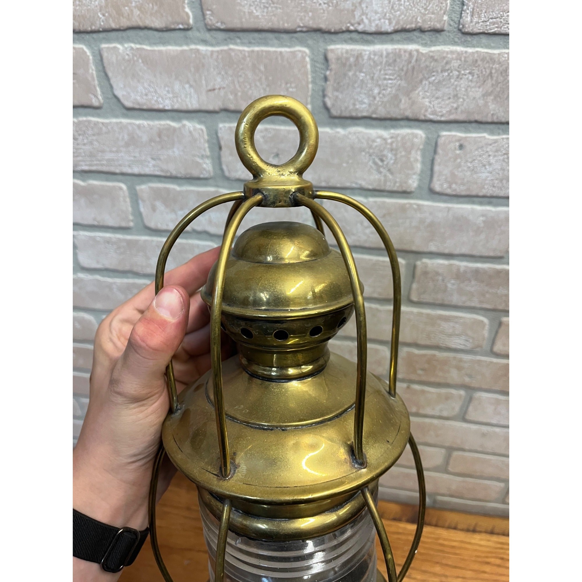Antique 1900s Brass Ship Oil Lantern National Marine Lamp Co. Maritime + Bracket