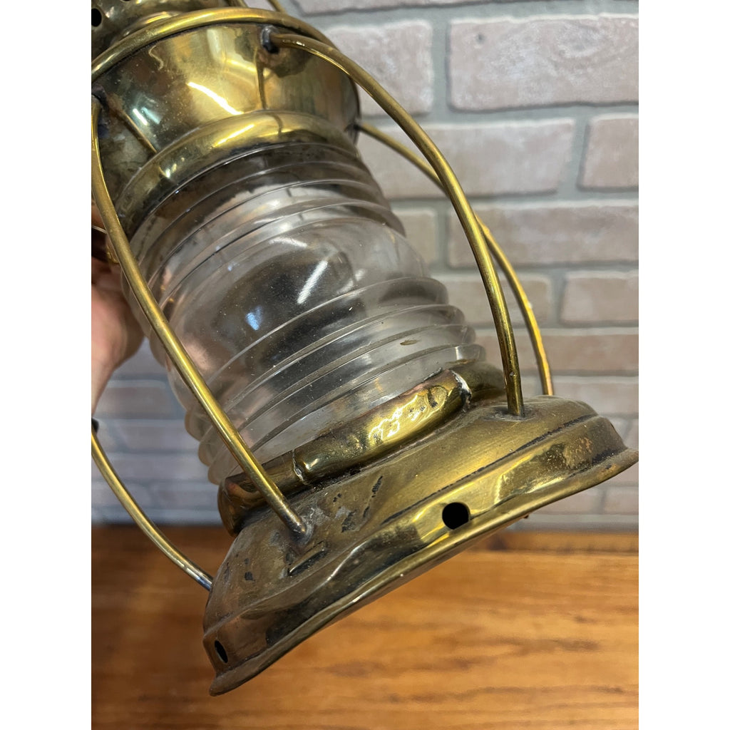 Antique 1900s Brass Ship Oil Lantern National Marine Lamp Co. Maritime + Bracket