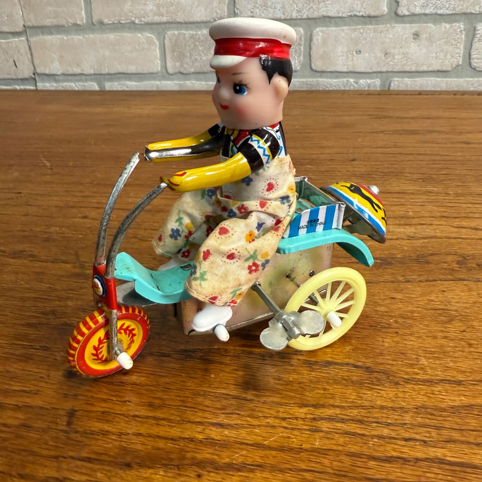 Vintage Wind Up Toy Boy On Bike Tricycle Ringing Bell 607 / MS710 Tin Litho Toy