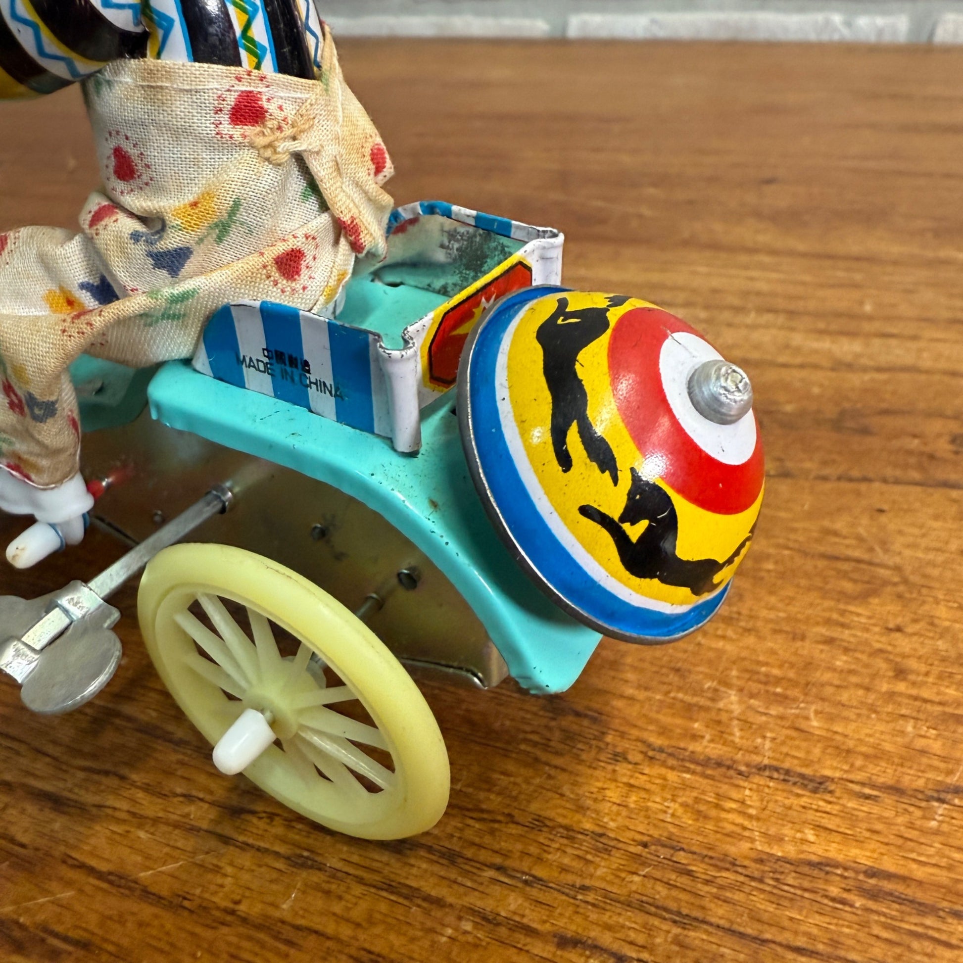 Vintage Wind Up Toy Boy On Bike Tricycle Ringing Bell 607 / MS710 Tin Litho Toy