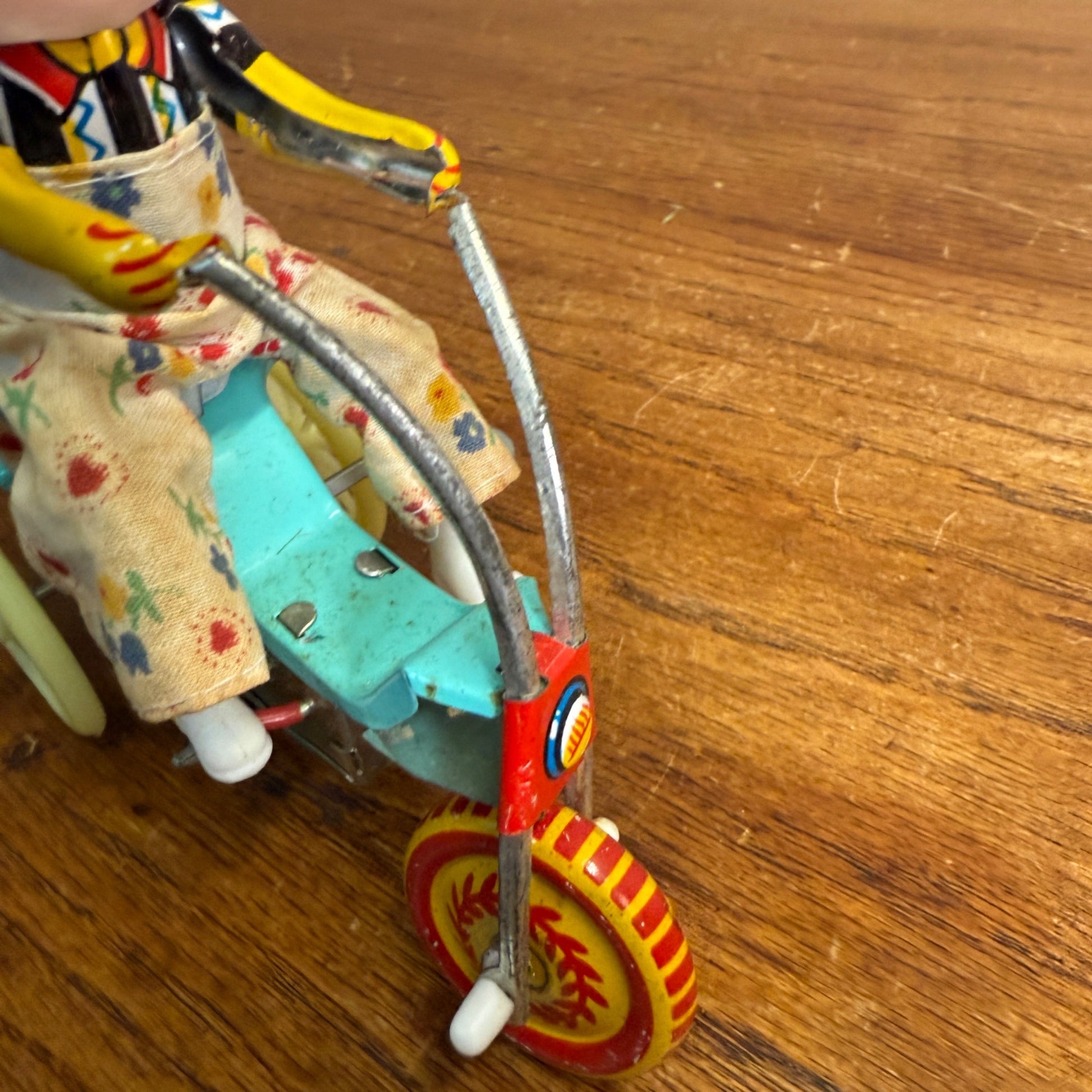 Vintage Wind Up Toy Boy On Bike Tricycle Ringing Bell 607 / MS710 Tin Litho Toy