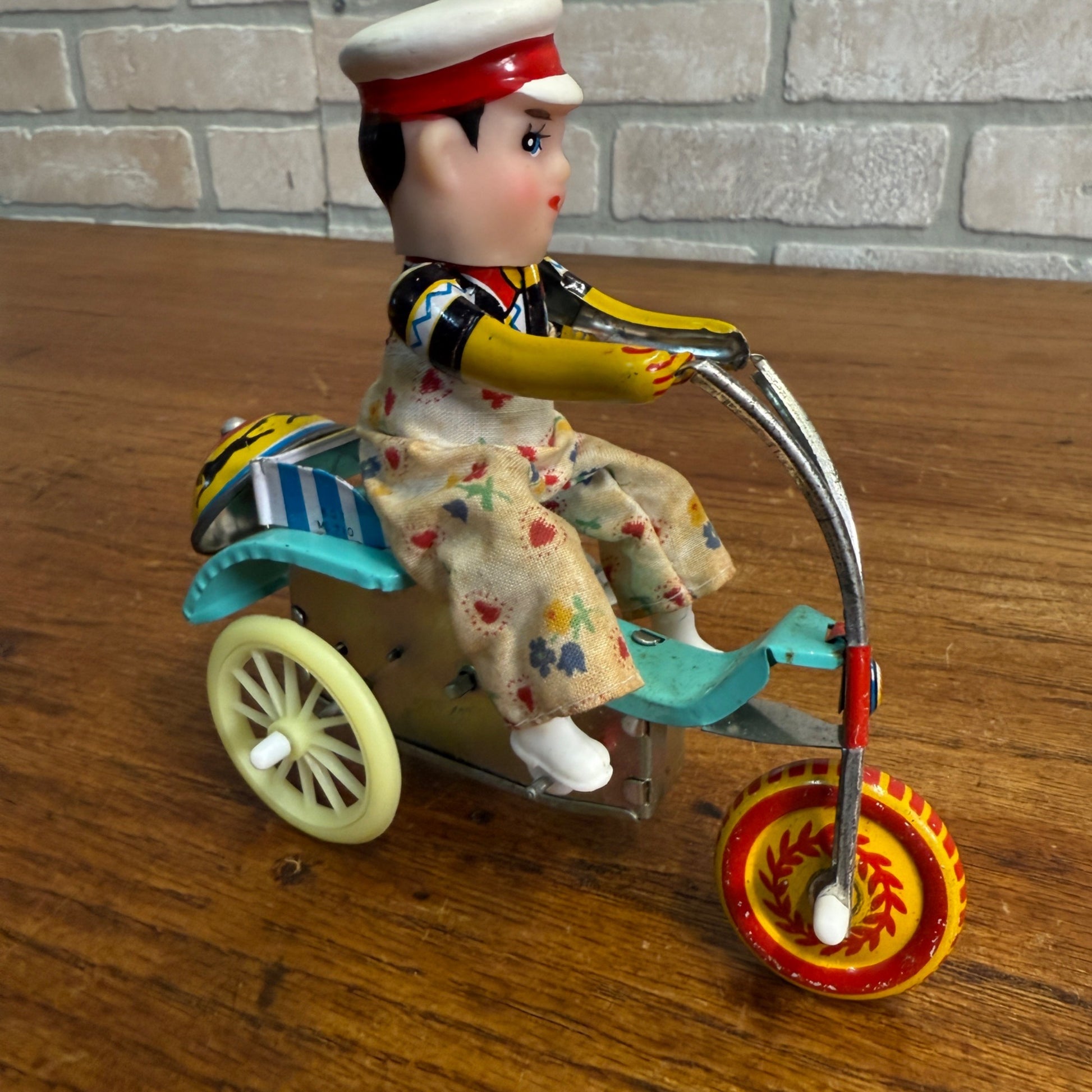 Vintage Wind Up Toy Boy On Bike Tricycle Ringing Bell 607 / MS710 Tin Litho Toy