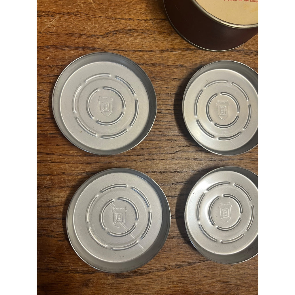 Vintage Damrow Fond du Lac WI Stainless Steel Coasters Set (6) Dairy Advertising
