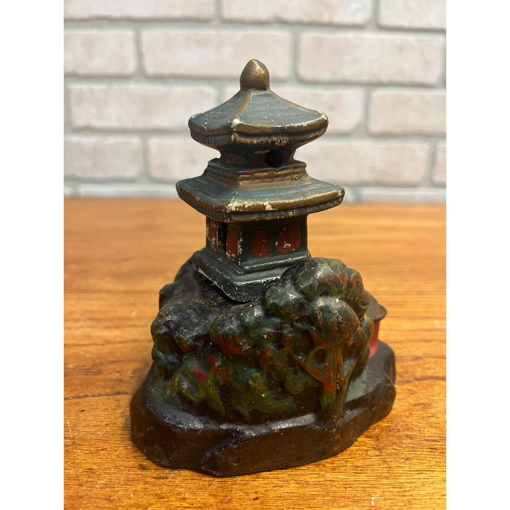 Vintage 1950s Bisque or Chalkware Pagoda Temple on Mountain Incense Burner