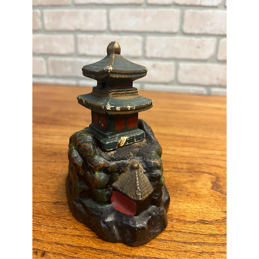 Vintage 1950s Bisque or Chalkware Pagoda Temple on Mountain Incense Burner