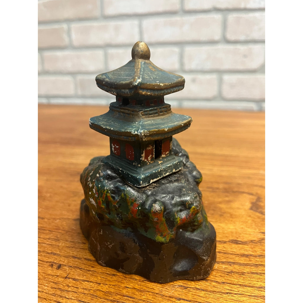 Vintage 1950s Bisque or Chalkware Pagoda Temple on Mountain Incense Burner