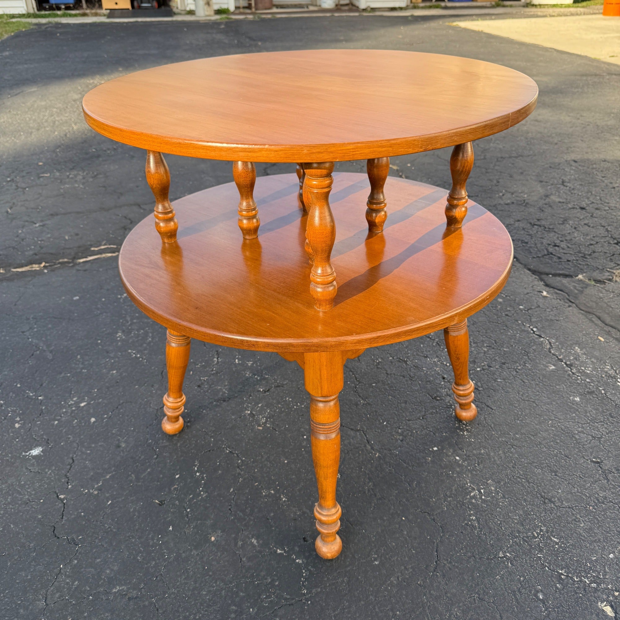 Sprague Carleton Vintage Rock Maple Wooden Two-Tier Table End Side Accent