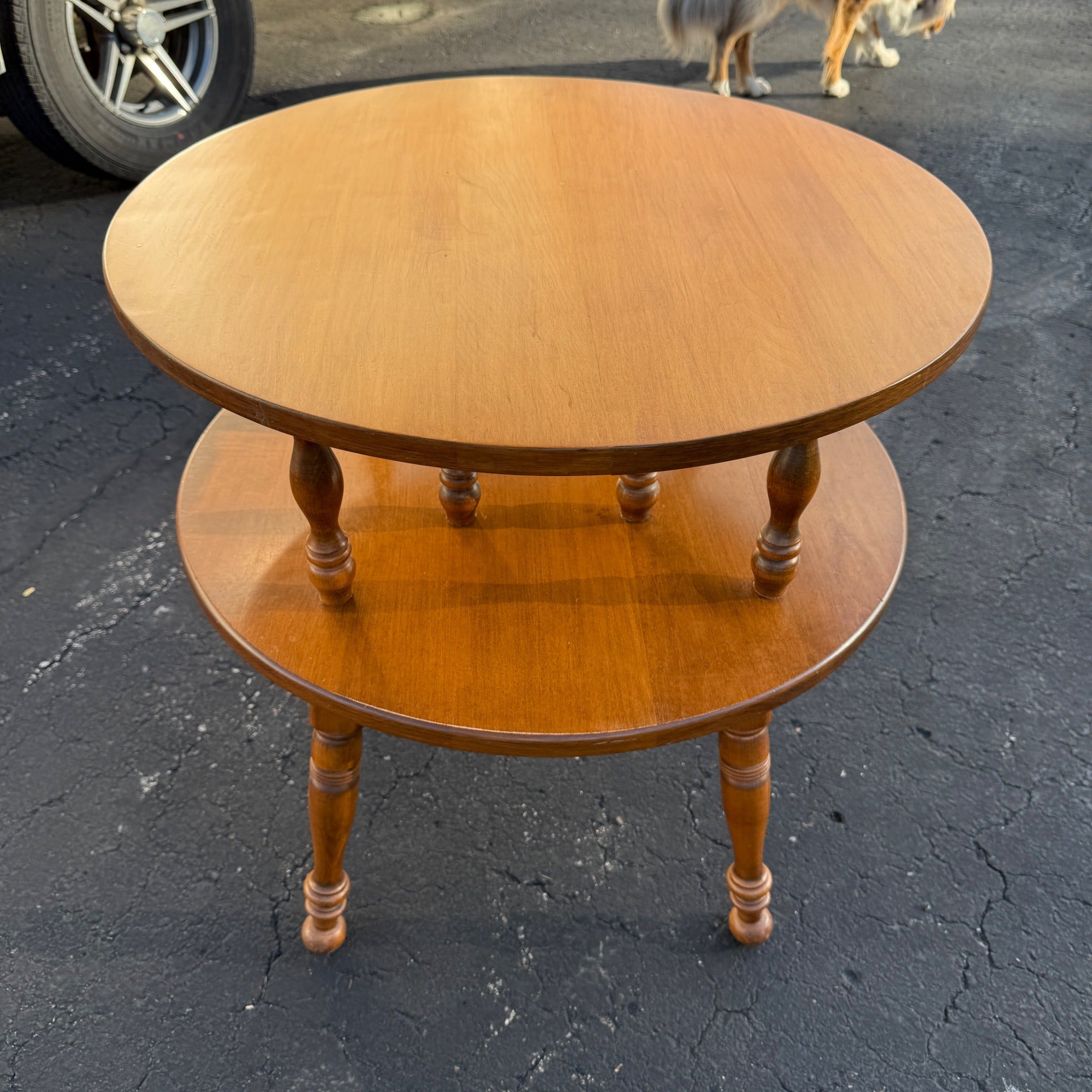 Sprague Carleton Vintage Rock Maple Wooden Two-Tier Table End Side Accent