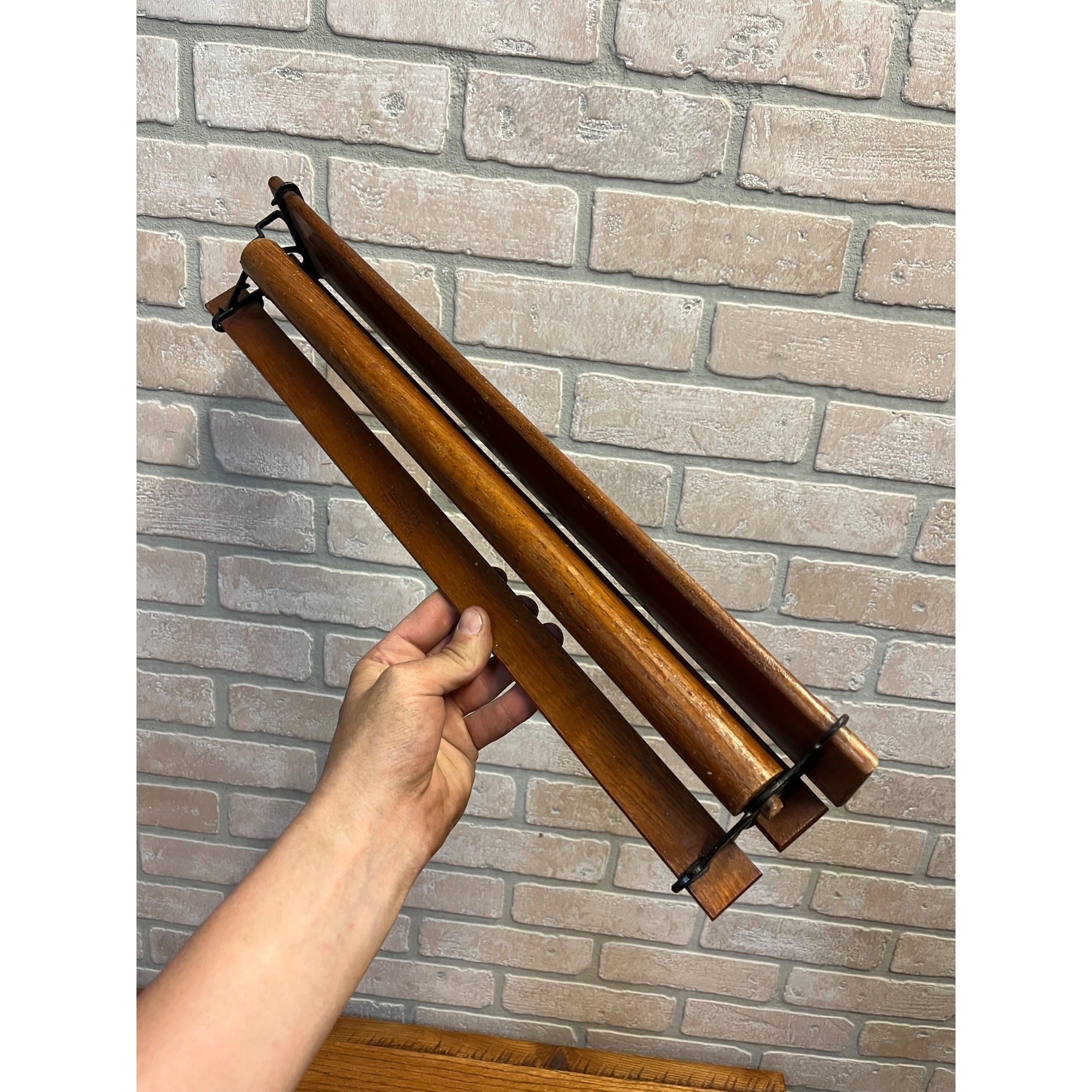 Antique Primitive Wooden Textile Ribbon or Towel Drying Kitchen Shelf Rack Wall